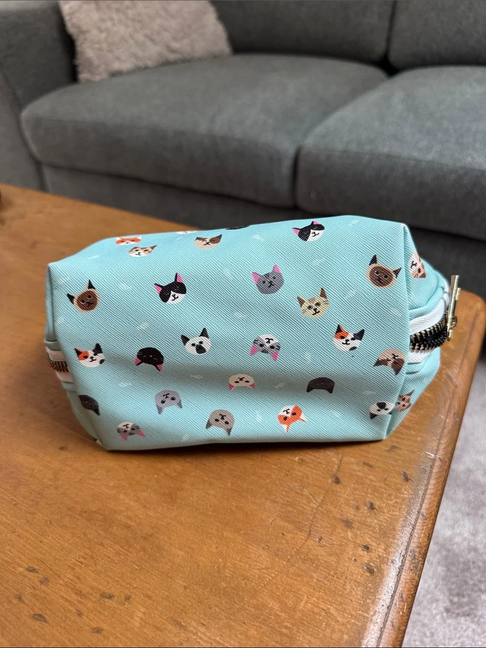 Cat make up bag easy access blue